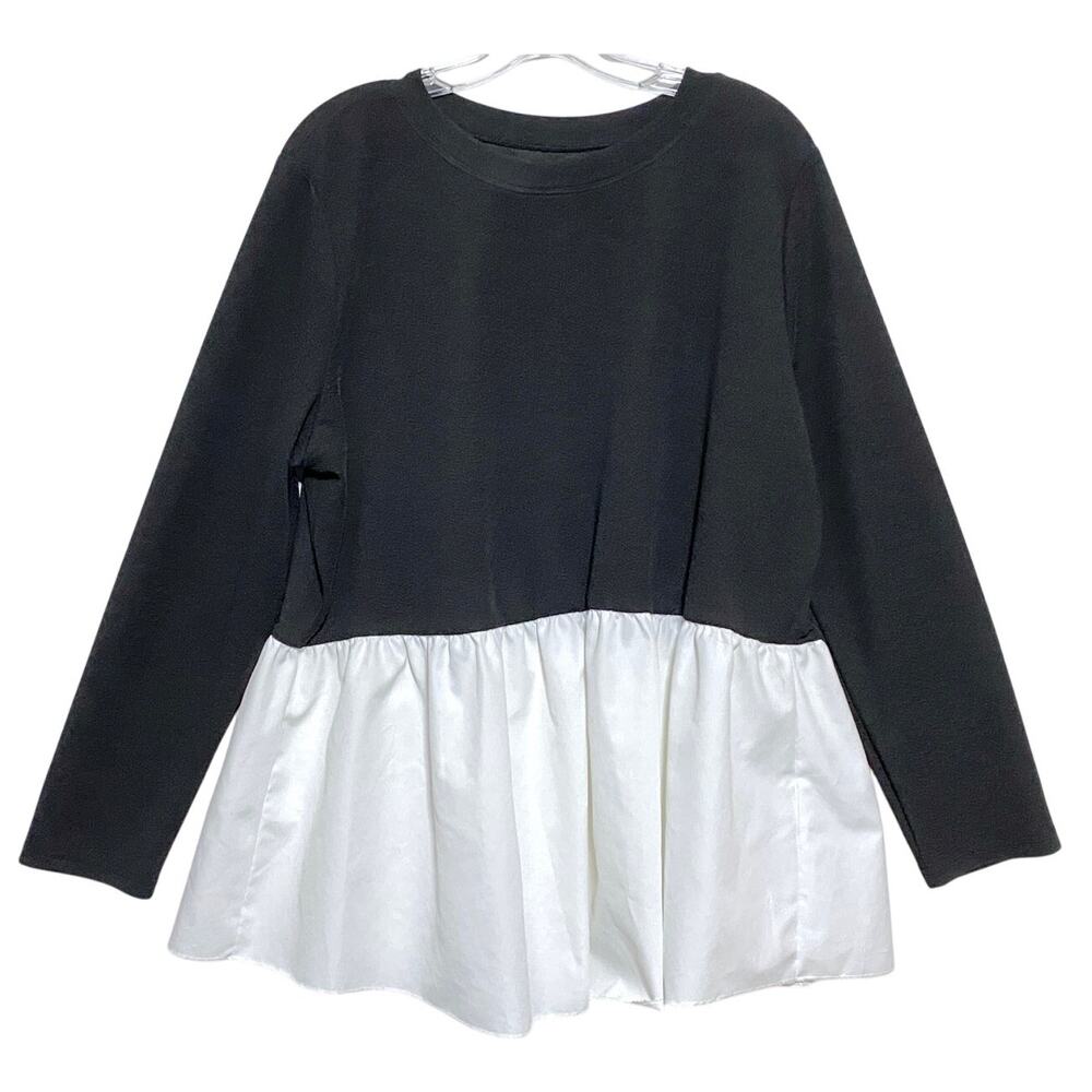 Shein Curve 2XL Black White Peplum Top Two Tone Monochrome Whimsigoth Colorblock